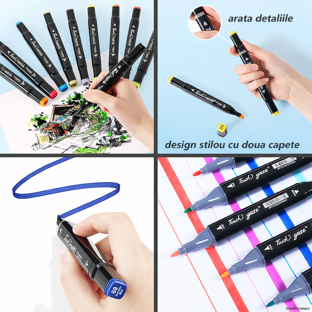 Pachet 2 x Set 36 Markere Dual Tip cu Geanta, 72 Bucati - Boomsale.ro
