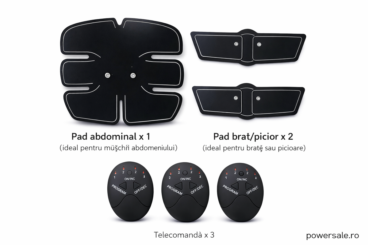 Aparat EMS pentru tonifiere abdomen și brațe + CADOU Mini Aparat Masaj Cervical cu impulsuri - Boomsale.ro