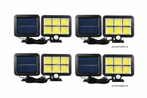 Set 4 Lampi Solare cu Panou Solar, 6 COB, Senzor de Miscare, Telecomanda - Boomsale.ro