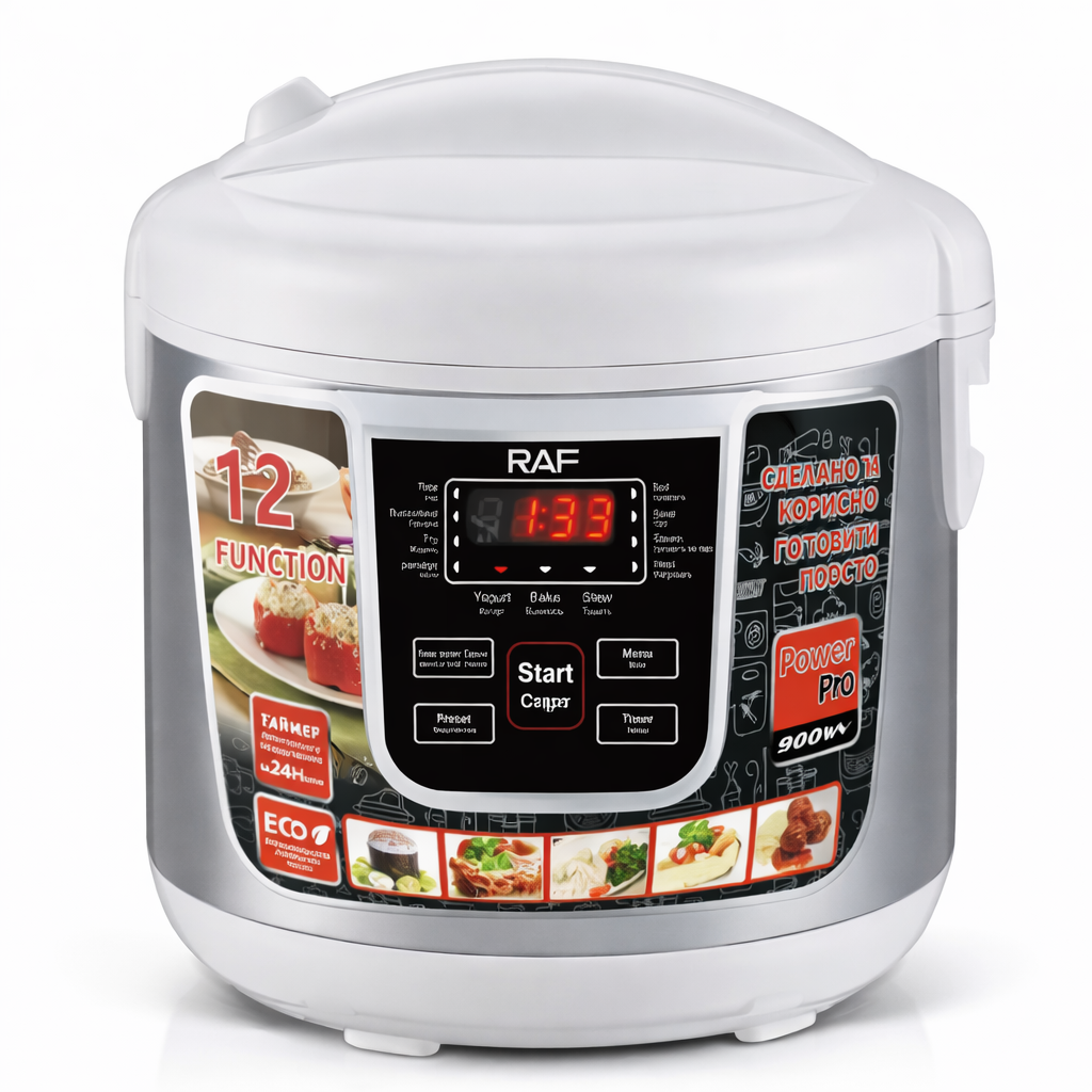Oală multicooker RAF R166W 5L, 900W, 12 programe, afișaj digital, multifuncțională, alb - Boomsale.ro