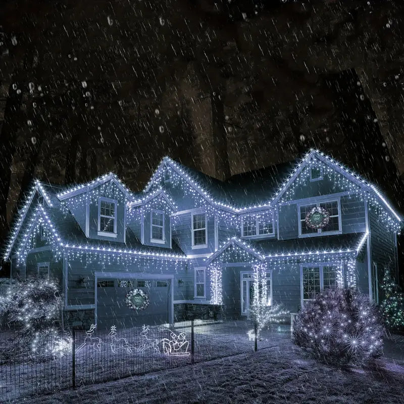 Set 3 Instalații Franjuri LED 3 x 12 m (36 m), Alb Rece, Alb Cald, Albastru, Multicolor - Boomsale.ro