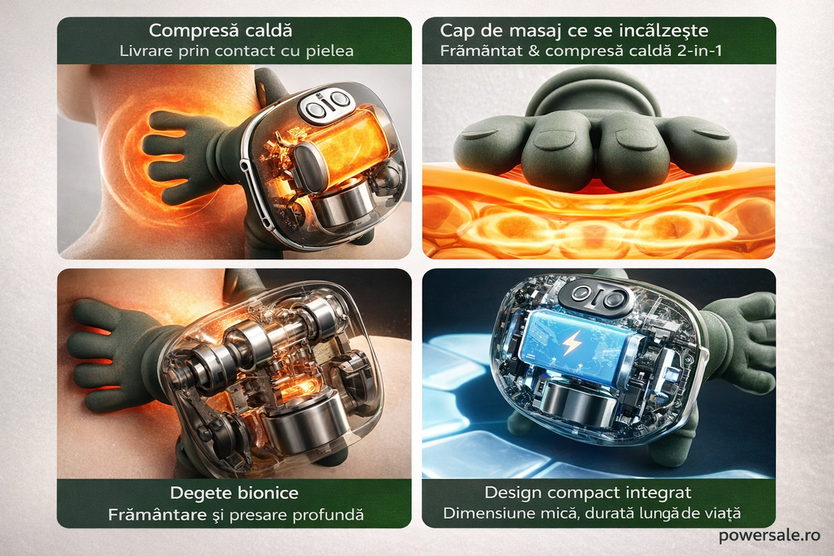 Aparat de masaj cervical cu tehnologie 4D și funcție de încălzire. Masaj profund pentru gât, umeri, spate și picioare. Design ergonomic, portabil și ușor de utilizat. - Boomsale.ro