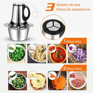 Tocator electric carne si legume, 4 lame inox, 2 viteze, capacitate mare, bol inox - Boomsale.ro
