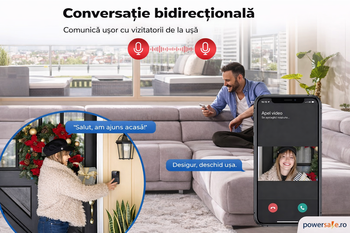 Sonerie video wireless HD 720p cu vedere nocturnă și audio bidirecțional - Boomsale.ro