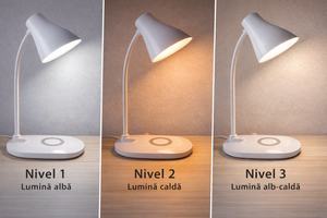 Lampă de birou LED cu încărcare wireless albă – iluminare practică pentru birou și noptieră - Boomsale.ro