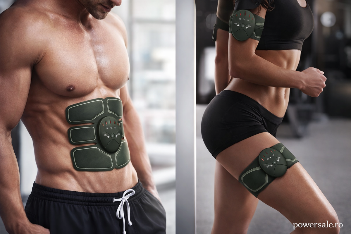 Aparat EMS pentru tonifiere abdomen și brațe + CADOU Mini Aparat Masaj Cervical cu impulsuri - Boomsale.ro