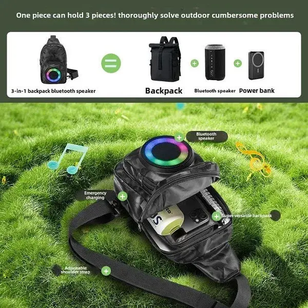 Boxă portabilă tip rucsac, Bluetooth 5.0, lumini RGB, FM, TWS, power bank - Boomsale.ro