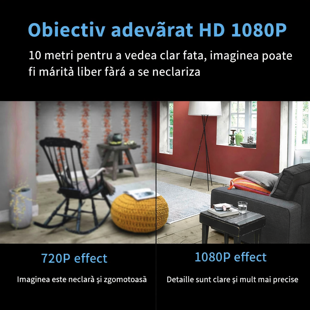 Set 2 Mini cameră de securitate wireless 1080P HD, vedere nocturnă - Boomsale.ro