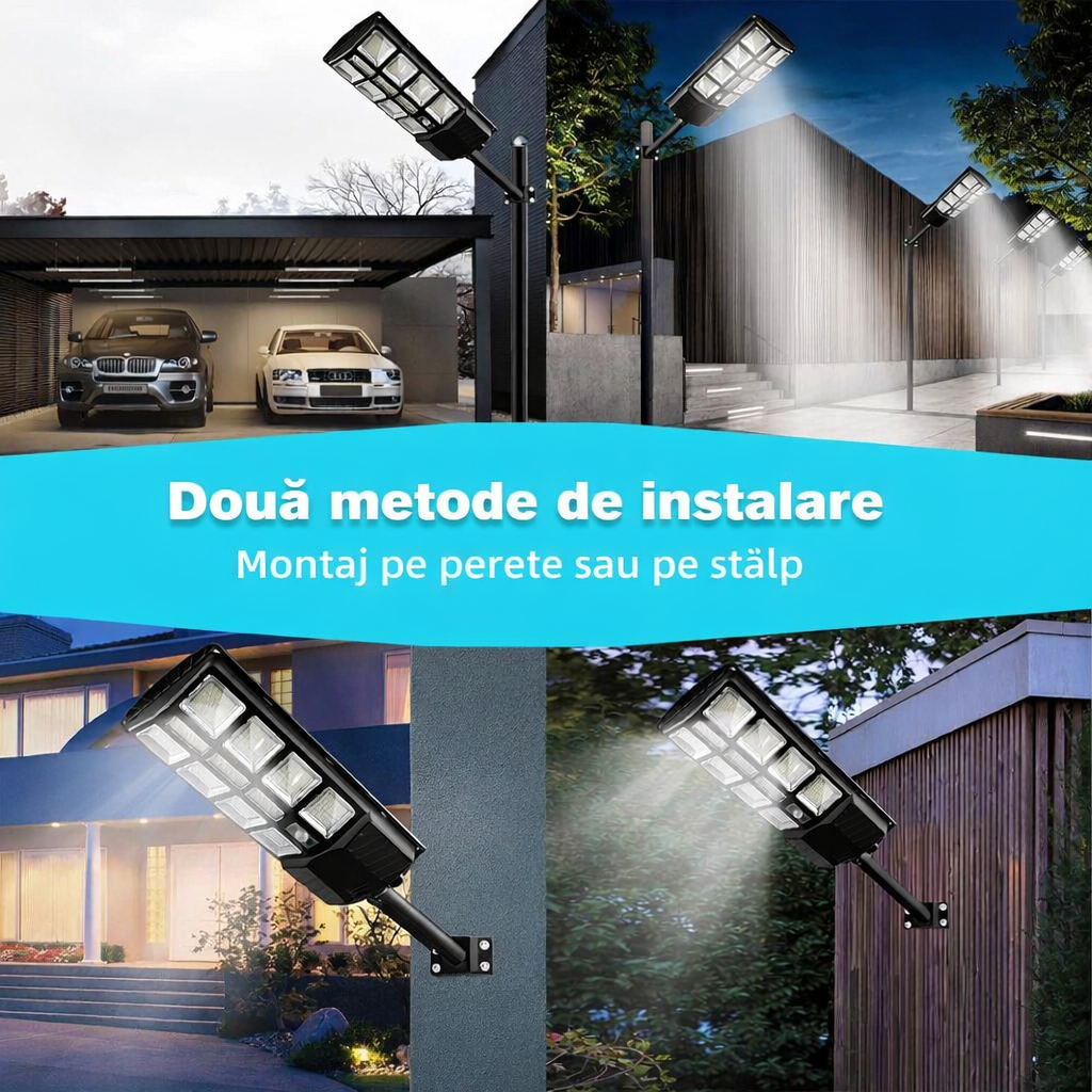 Lampa Stradala Solara 800W cu Telecomanda, LED, Unghi Iluminare 180°, IP65 - Boomsale.ro