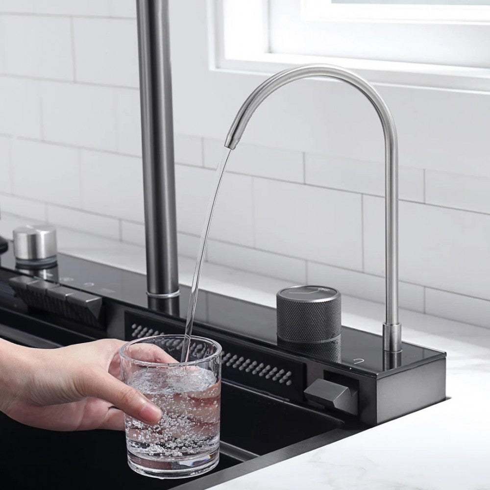 Chiuveta Bucătărie Multifuncțională cu LED – Inox Premium, Gri Închis, 75x45 cm – Puterea Tehnologiei și Designului în Bucătăria Ta - Boomsale.ro