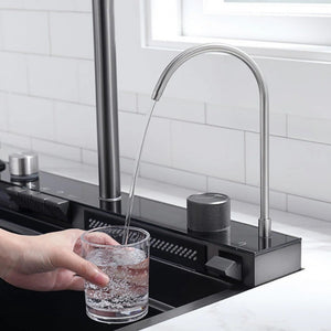 Chiuveta Bucătărie Multifuncțională cu LED – Inox Premium, Gri Închis, 75x45 cm – Puterea Tehnologiei și Designului în Bucătăria Ta - Boomsale.ro
