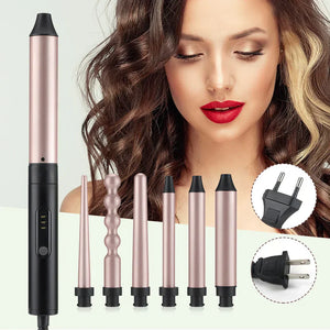 Set Ondulator profesional 6 in 1, bucle, umed uscat, cu dubla utilizare, ondulator electric, Ceramica ionica - Boomsale.ro