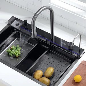 Chiuveta Bucătărie Multifuncțională cu LED – Inox Premium, Gri Închis, 75x45 cm – Puterea Tehnologiei și Designului în Bucătăria Ta - Boomsale.ro