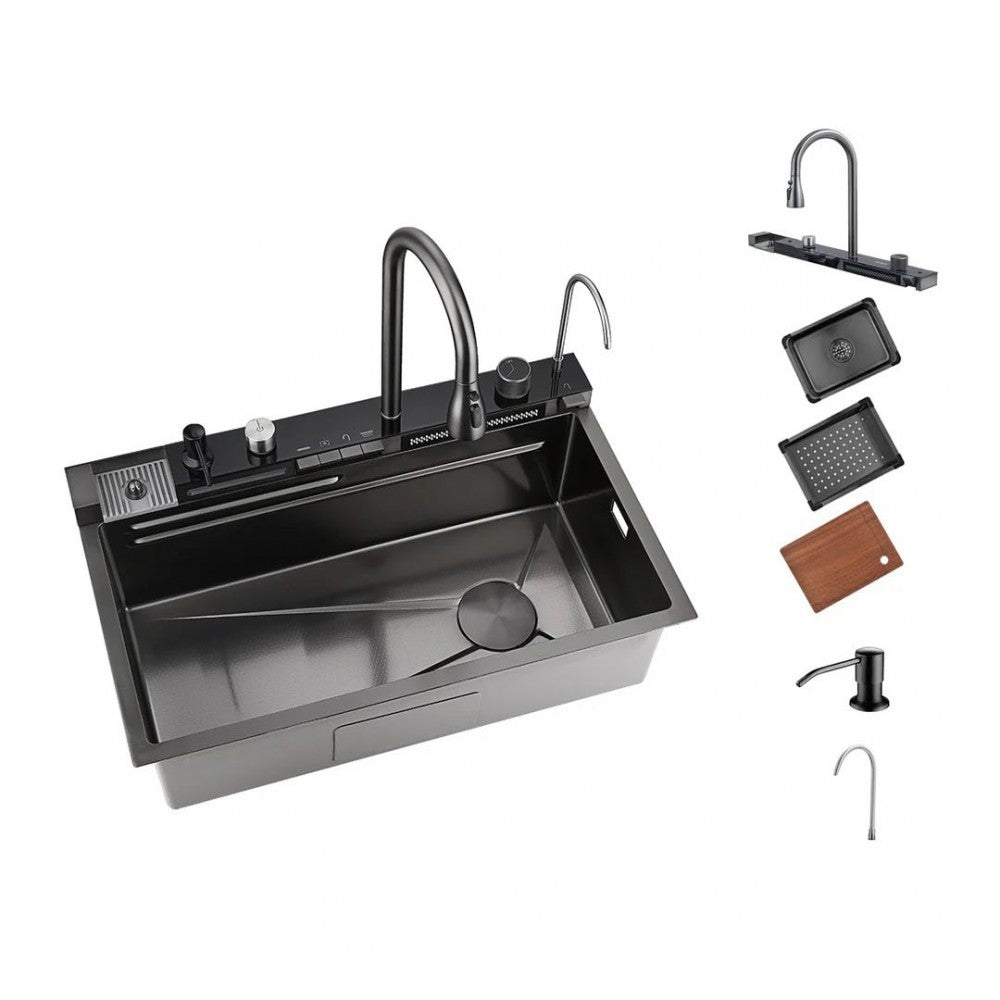 Chiuveta Bucătărie Multifuncțională cu LED – Inox Premium, Gri Închis, 75x45 cm – Puterea Tehnologiei și Designului în Bucătăria Ta - Boomsale.ro