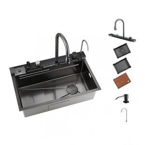 Chiuveta Bucătărie Multifuncțională cu LED – Inox Premium, Gri Închis, 75x45 cm – Puterea Tehnologiei și Designului în Bucătăria Ta - Boomsale.ro