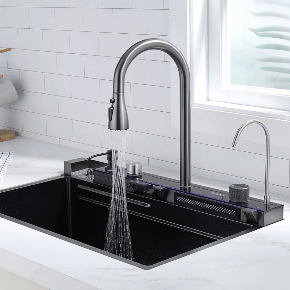 Chiuveta Bucătărie Multifuncțională cu LED – Inox Premium, Gri Închis, 75x45 cm – Puterea Tehnologiei și Designului în Bucătăria Ta - Boomsale.ro