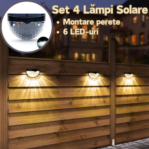 Set 4 Lampi Solare pentru Exterior, Montare Perete, cu 6 LED-uri, Lumina Calda - Boomsale.ro