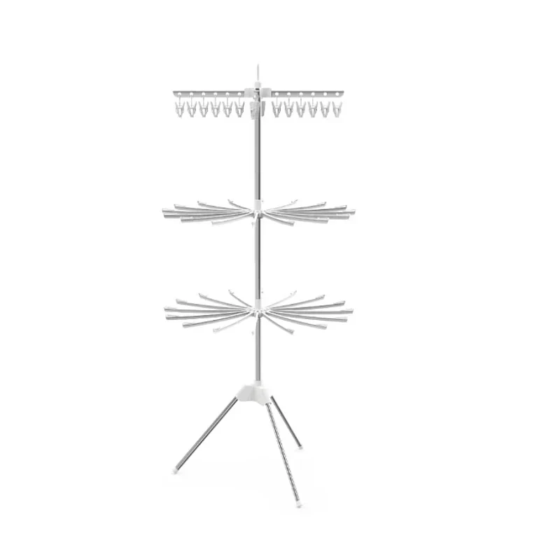 Uscator de rufe vertical, cu 3 niveluri rotative, 1 nivel cu clesti, pliabil, uscor de depozitat, din metal si plastic, alb/argintiu - Boomsale.ro