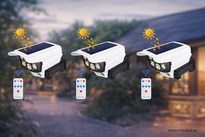 Set 3x Cameră falsă solară cu panou solar + 77 LED + senzor de mișcare – design realist, ideal exterior - Boomsale.ro