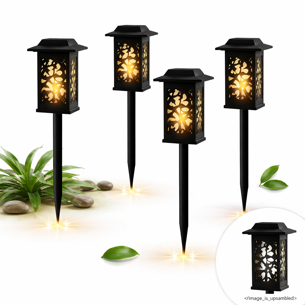 Set 6 Bucăți – Lampă Solară Decorativă pentru Grădină, Model Frunze, IP44, ABS Negru - Boomsale.ro