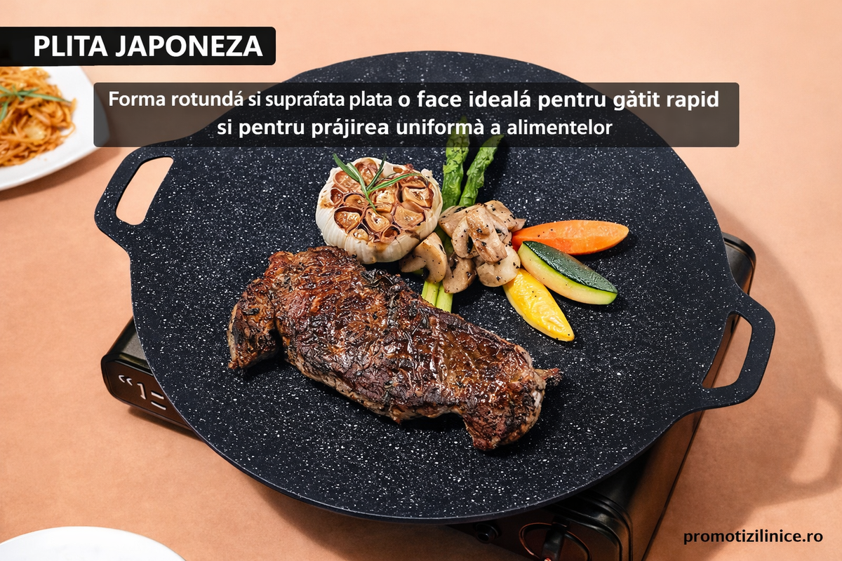 Set 2 Bucăți Plită Japoneză 32 cm – Antiaderentă, Gătire Rapidă pe Aragaz & Inducție - Boomsale.ro