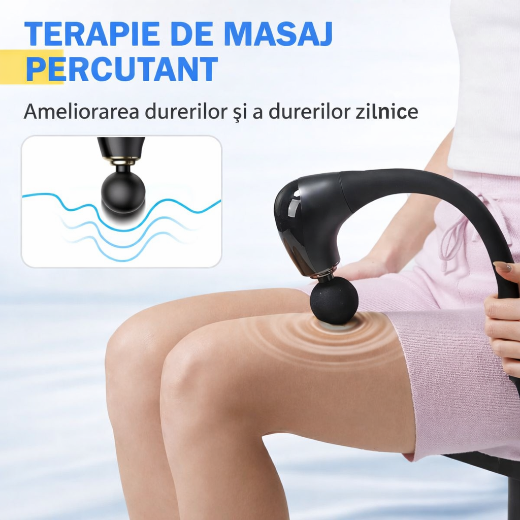 Aparat de Masaj Profesional Flexibil Forma L – 5 Viteze, 4 Capete Interchangeabile, USB-C, 10W – Masaj Muscular & Relaxare - Boomsale.ro