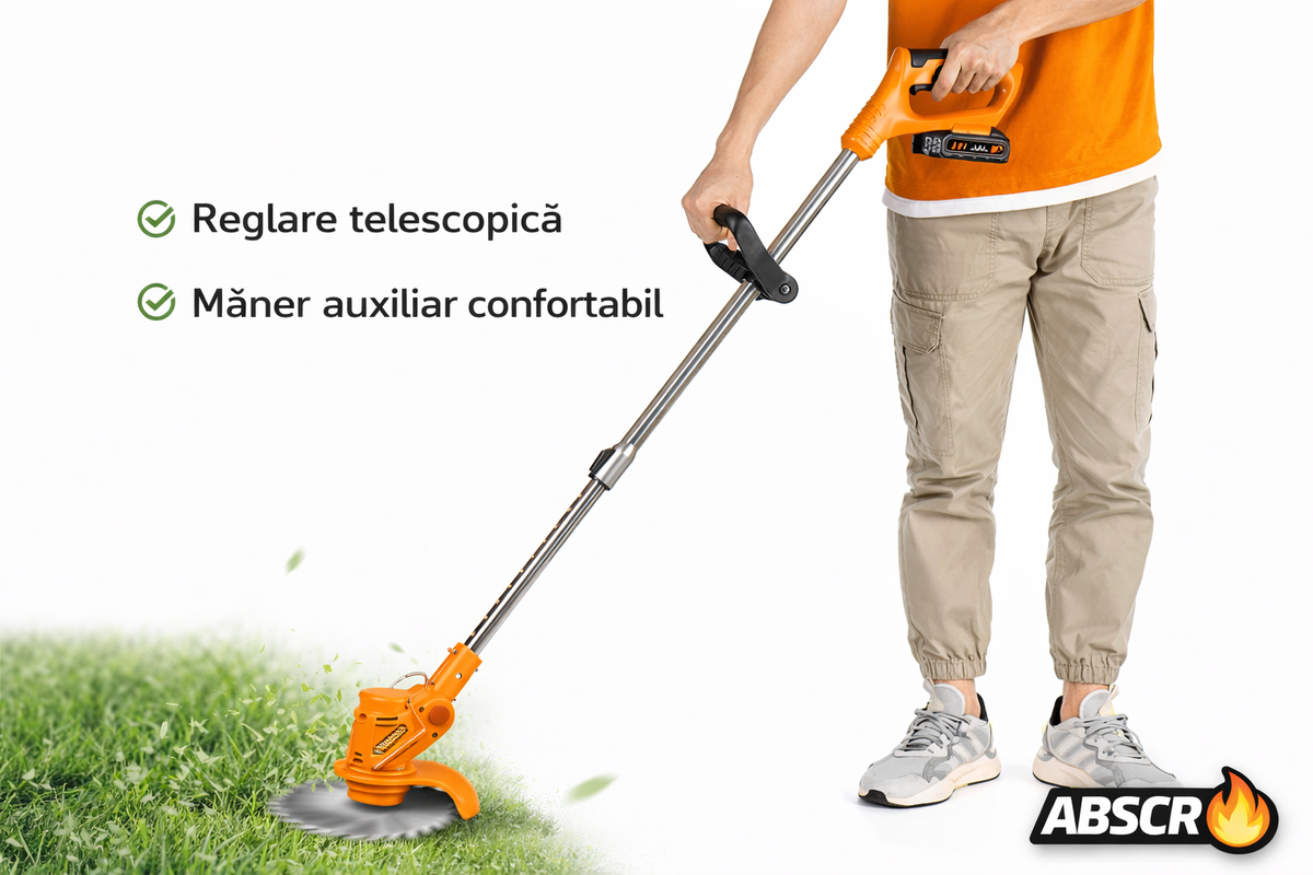 Motocoasă Electrică cu 2 Acumulatori 48V 4000 mAh, 18000 RPM, cu Roți Detasabile, Disc + 2 Lame + 5 Palete Incluse – Trimmer Profesional Iarbă și Buruieni - Boomsale.ro