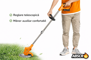 Motocoasă Electrică cu 2 Acumulatori 48V 4000 mAh, 18000 RPM, cu Roți Detasabile, Disc + 2 Lame + 5 Palete Incluse – Trimmer Profesional Iarbă și Buruieni - Boomsale.ro