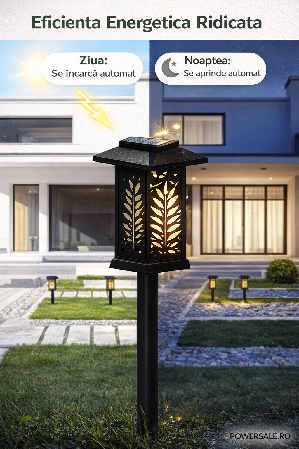 Set 6 Bucăți – Lampă Solară Decorativă pentru Grădină, Model Frunze, IP44, ABS Negru - Boomsale.ro