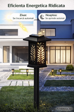 Set 6 Bucăți – Lampă Solară Decorativă pentru Grădină, Model Frunze, IP44, ABS Negru - Boomsale.ro