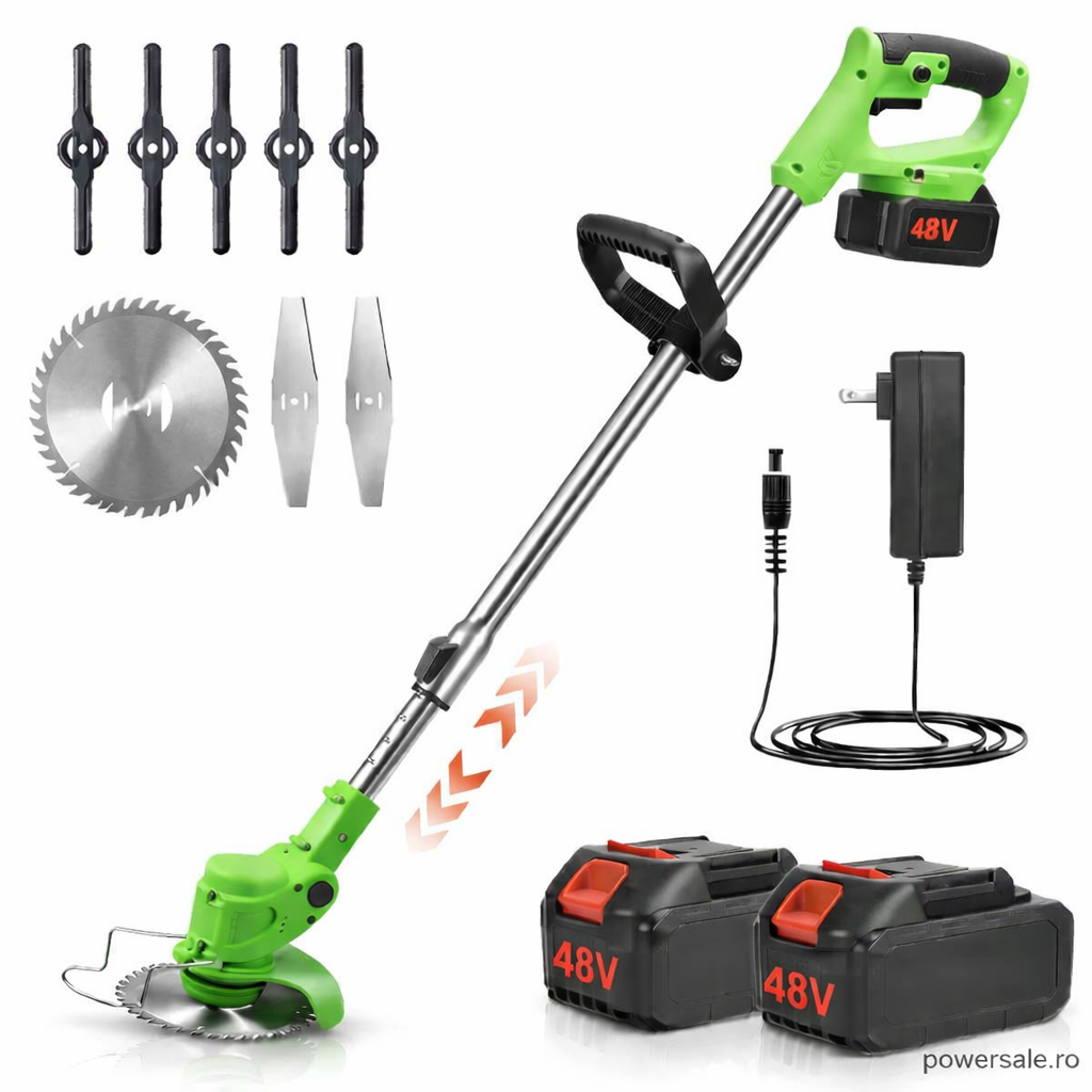 Motocoasă Electrică cu Acumulator 48V 4000 mAh, 20.000 RPM, Braț Reglabil, Autonomie 4 Ore + CADOU Mănuși Protecție - Boomsale.ro