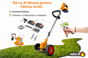 Motocoasă Electrică cu 2 Acumulatori 48V 4000 mAh, 18000 RPM, cu Roți Detasabile, Disc + 2 Lame + 5 Palete Incluse – Trimmer Profesional Iarbă și Buruieni - Boomsale.ro