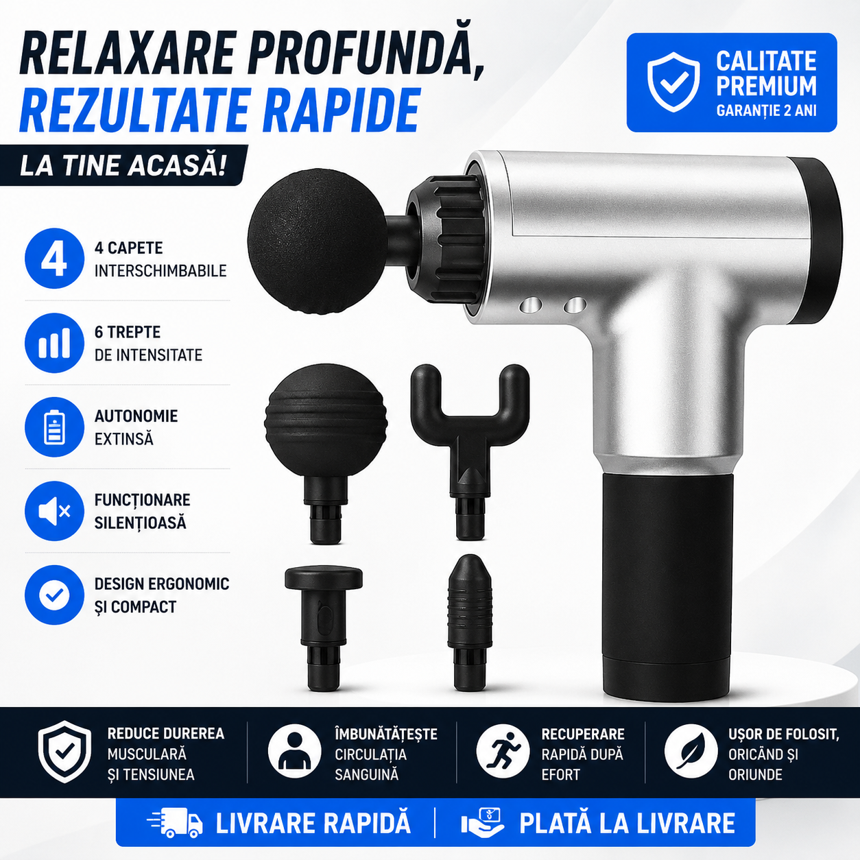 Aparat de Masaj Profesional, 4 Capete, 6 Trepte de Viteză, 3400 RPM - Boomsale.ro