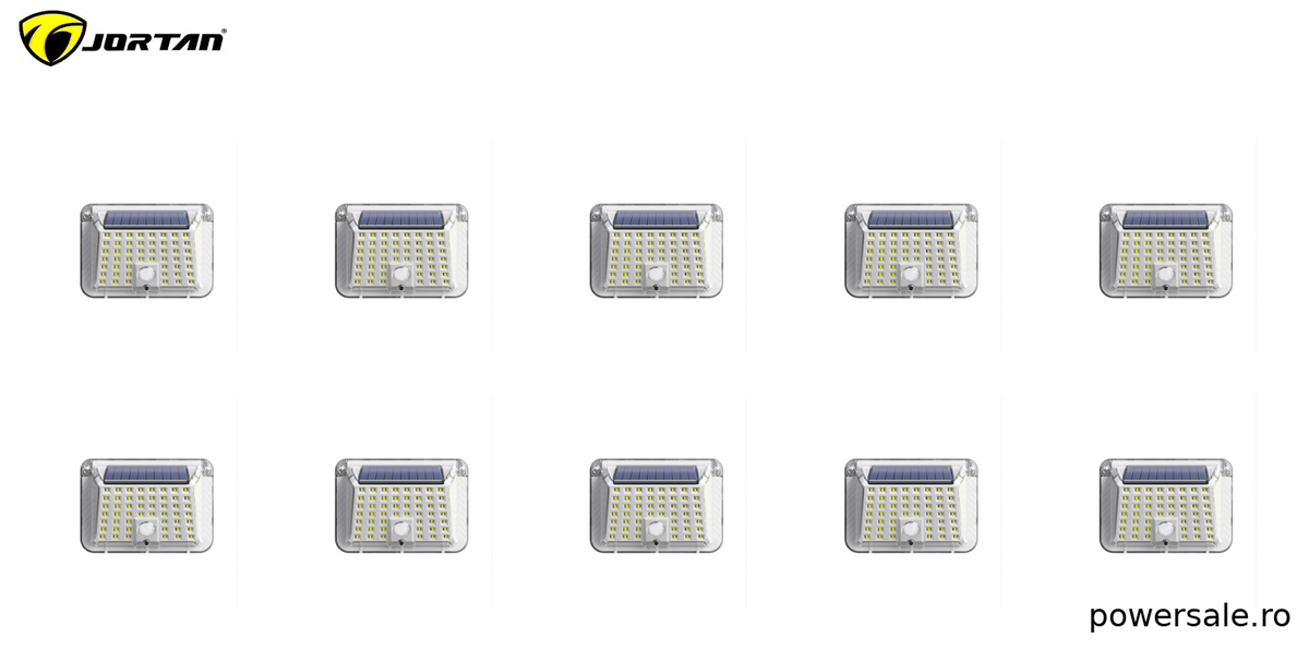 Set 10 Bucăți Lampă Solară LED 90 LED-uri, Senzor de Mișcare, IP65 Impermeabilă, Panou Solar, Lumină Alb Rece pentru Curte, Grădină, Terasă – JORTAN - Boomsale.ro