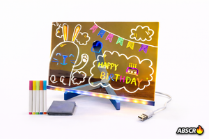 Tabla acrilica luminata LED, pentru desen si scriere, suport reglabil, 7 carioci colorate, laveta inclusa, alimentare USB, 30 x 20 cm, reutilizabila - Boomsale.ro