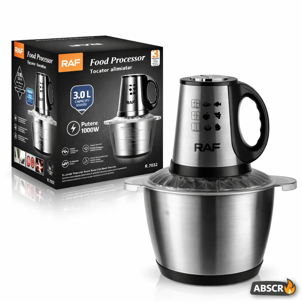 Tocator electric RAF 7032 din inox 3L, 2 viteze, motor puternic, pentru carne si legume - Boomsale.ro