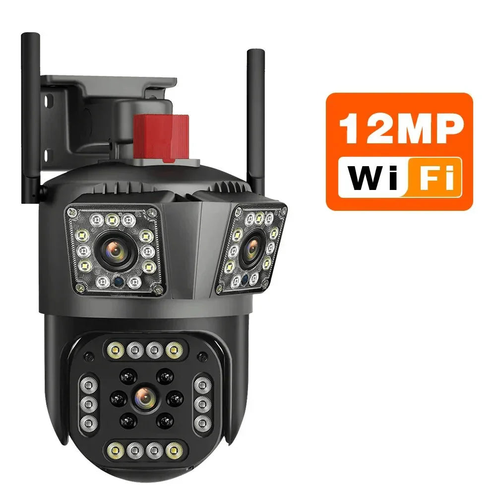 Set 2 camere triple Wi-Fi 6K, 12MP, audio bidirecțional, detecție mișcare AI, night vision, PTZ - Boomsale.ro
