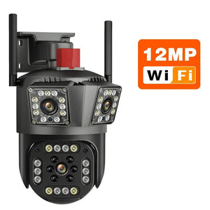 Set 2 camere triple Wi-Fi 6K, 12MP, audio bidirecțional, detecție mișcare AI, night vision, PTZ - Boomsale.ro