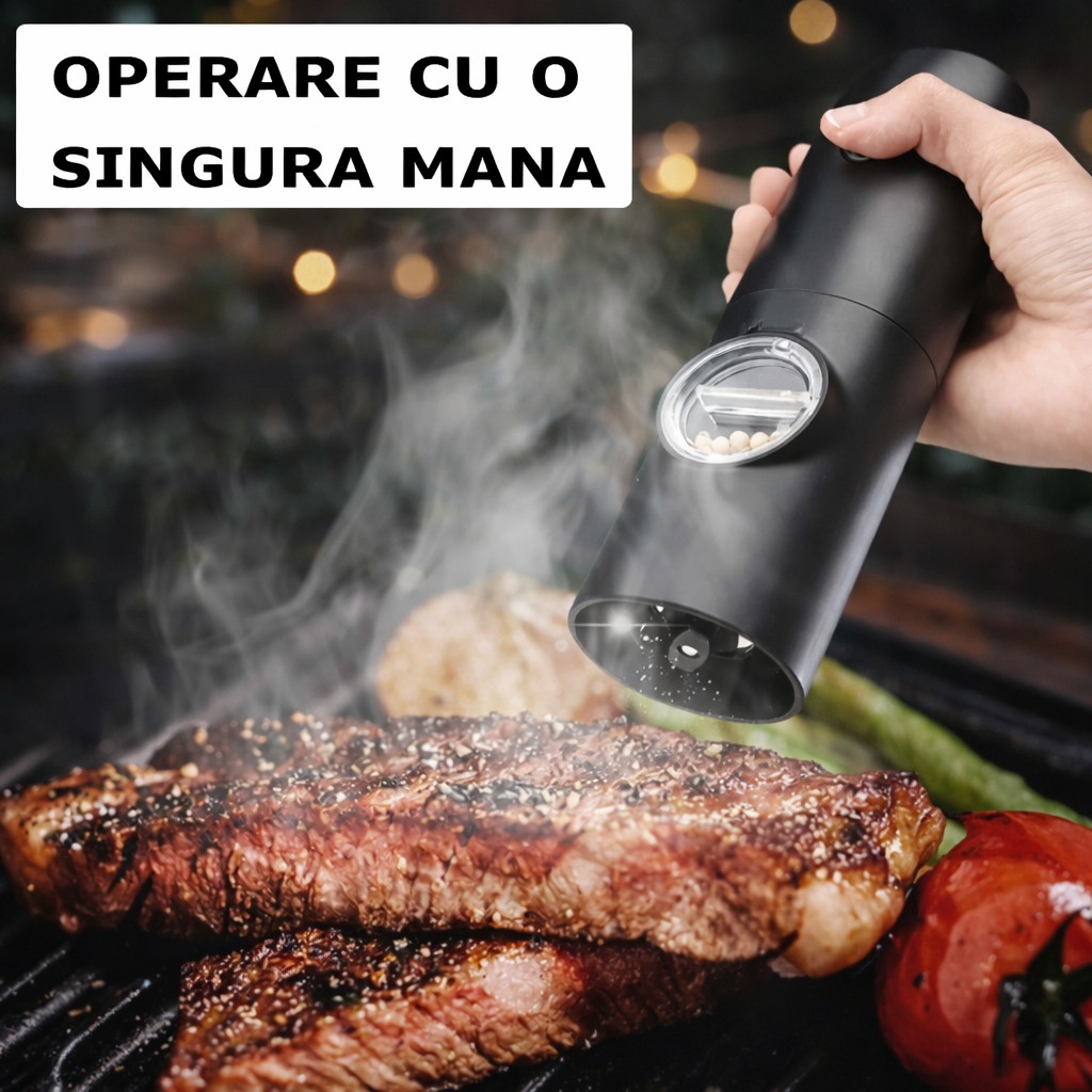Set 2 Râșnițe Electrice Sare și Piper Reîncărcabile USB, Râșniță Automată Condimente cu Măcinare Reglabilă și Suport Încărcare - Boomsale.ro