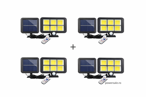 Set 4 Lampi Solare cu Panou Solar, 6 COB, Senzor de Miscare, Telecomanda - Boomsale.ro