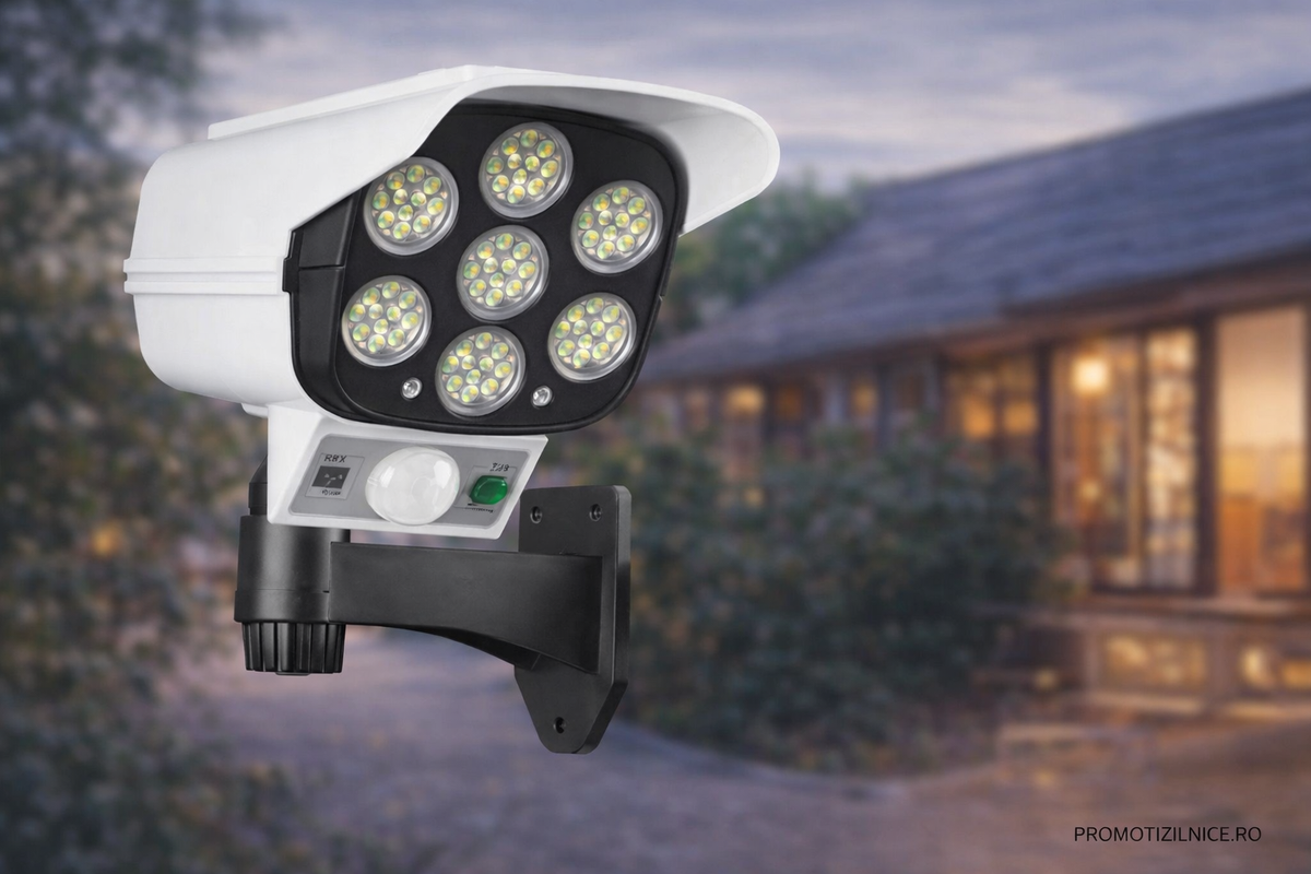 Set 3x Cameră falsă solară cu panou solar + 77 LED + senzor de mișcare – design realist, ideal exterior - Boomsale.ro
