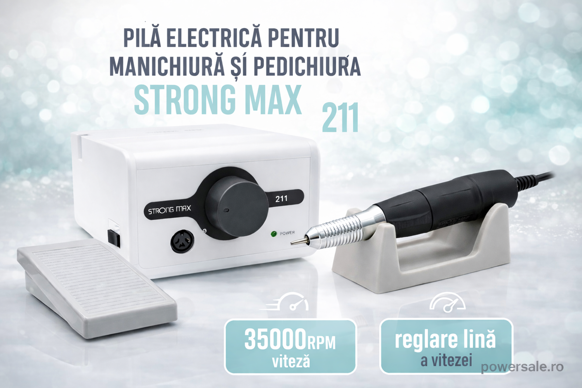 Pila Electrică Strong Max 211, 65W, 35000 RPM – Freză Unghii Profesională Manichiură & Pedichiură Albă - Boomsale.ro