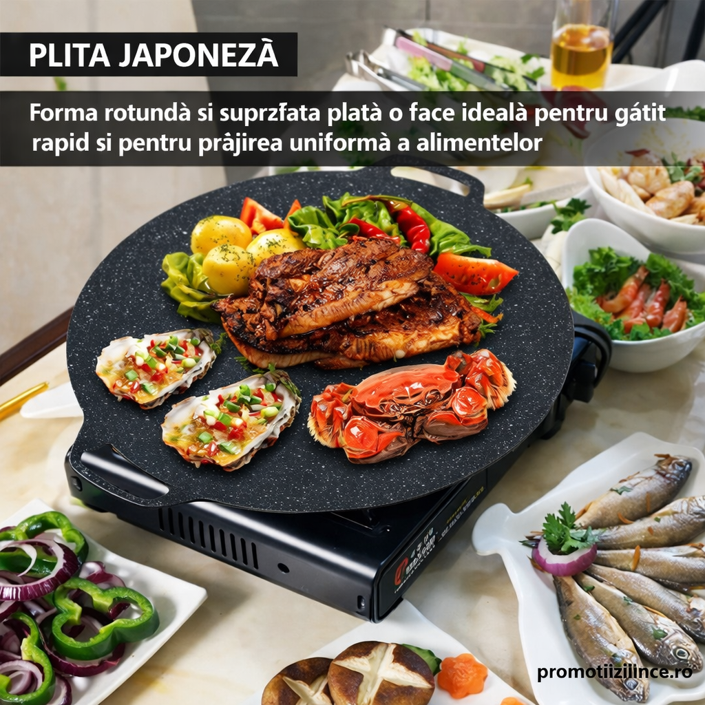 Set 2 Bucăți Plită Japoneză 32 cm – Antiaderentă, Gătire Rapidă pe Aragaz & Inducție - Boomsale.ro