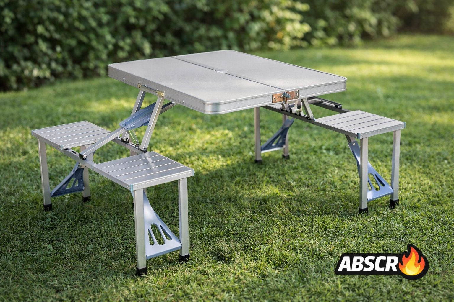 Masa pliabila aluminiu tip geamantan cu 4 scaune si suport umbrela – ideala pentru picnic, camping si gradina - Boomsale.ro