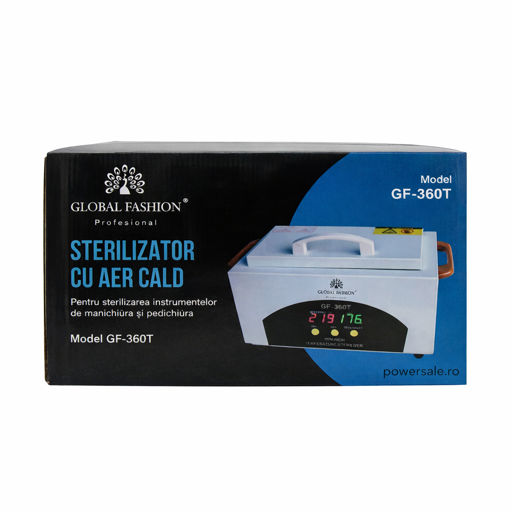 Sterilizator Profesional cu Aer Cald Global Fashion GF-360T cu Display Digital, 300W, 0-200°C + CADOU 100 Pungi Kraft Sterilizare 130×200 mm - Boomsale.ro