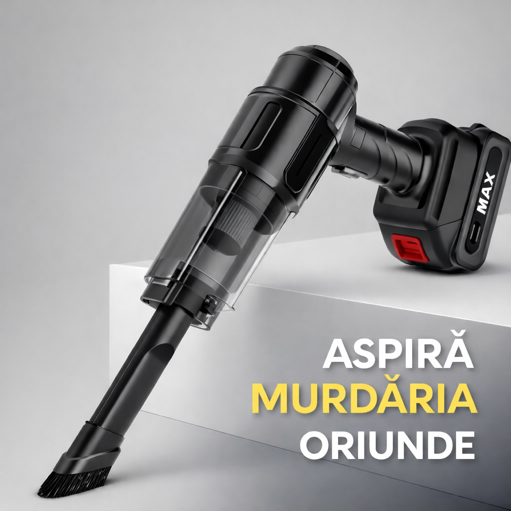 Aspirator Auto 6 in 1 Fara Fir, pentru Casa, Masina, Calculator, Birou, Putere 150W, Eficienta Mare, Functii de Aspirare, Suflare, Vidare, Filtru HEPA, Perie Detailing, Negru - Boomsale.ro