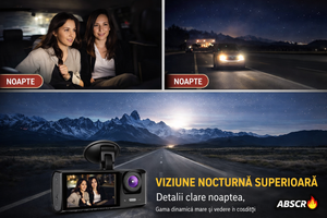 Camera auto DVR 3 canale, fata + interior + spate, Full HD 1080P, unghi larg 170°, ecran 2 inch, vedere nocturna, G-sensor, inregistrare in bucla - Boomsale.ro