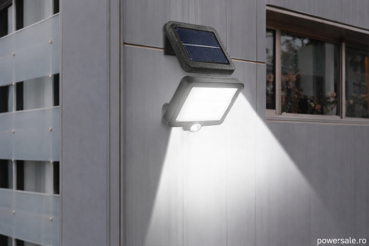Set 4 Lampi Solare cu Panou Solar, 6 COB, Senzor de Miscare, Telecomanda - Boomsale.ro