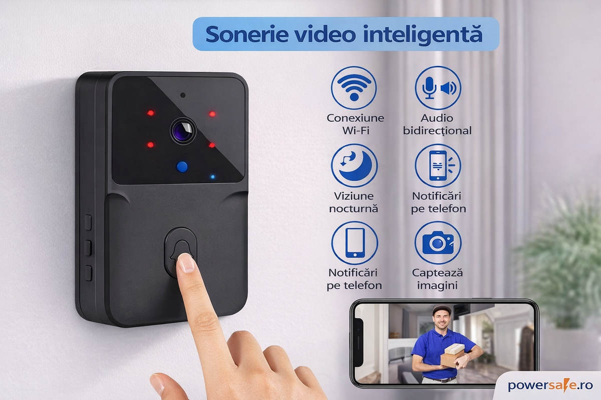 Sonerie video wireless HD 720p cu vedere nocturnă și audio bidirecțional - Boomsale.ro