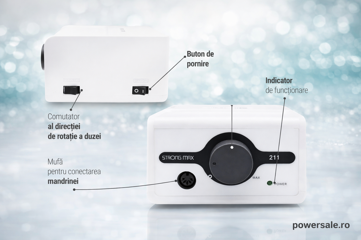 Pila Electrică Strong Max 211, 65W, 35000 RPM – Freză Unghii Profesională Manichiură & Pedichiură Albă - Boomsale.ro